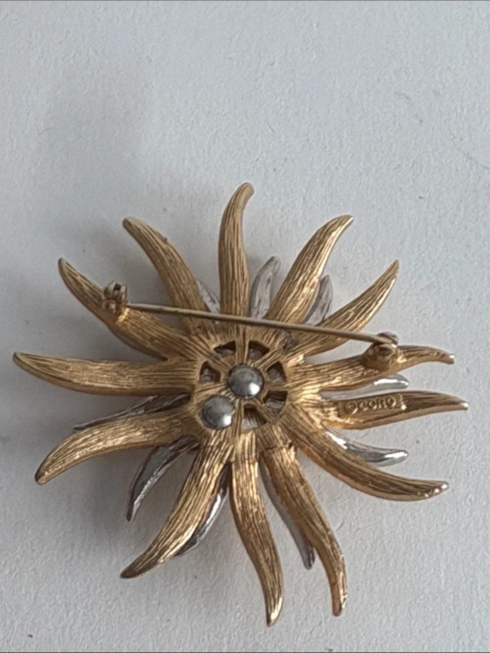 Vintage Coro Gold Rhinestone Chrysanthemum Flower Brooch 1950s–60s